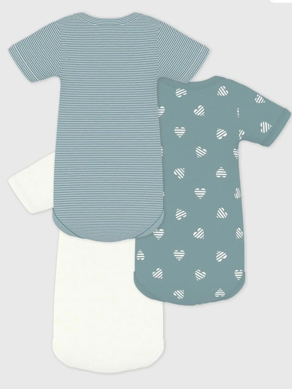 Petit Bateau 3-Pack Baby Short Sleeve Stripy Heart Prints Bodysuit 3m